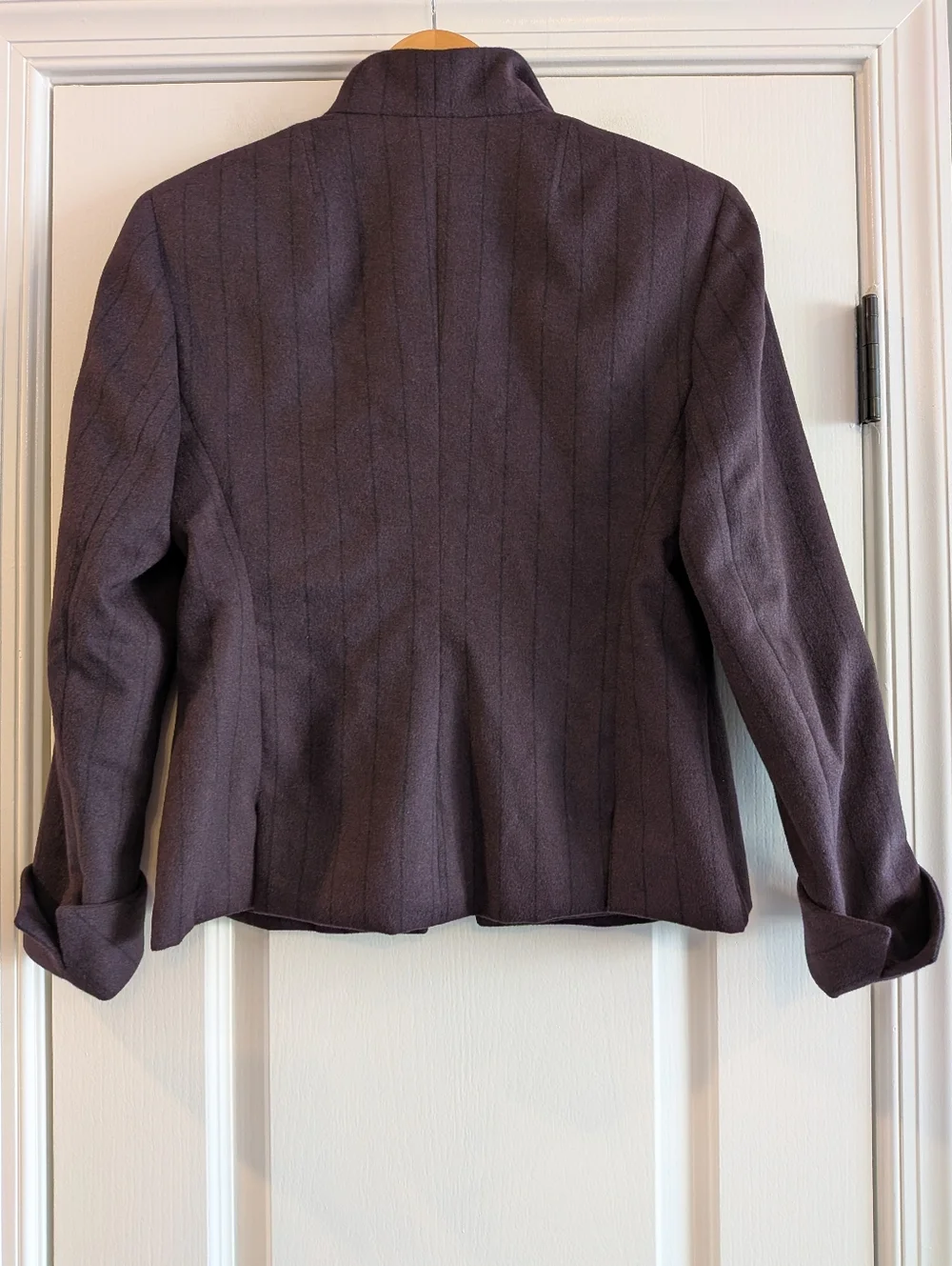 Akris Angora Wool Blazer Striped Purple Black Size 6 Luxury Old Money Classic